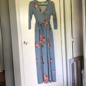 Blue and pink floral maxi dress with Pockets!